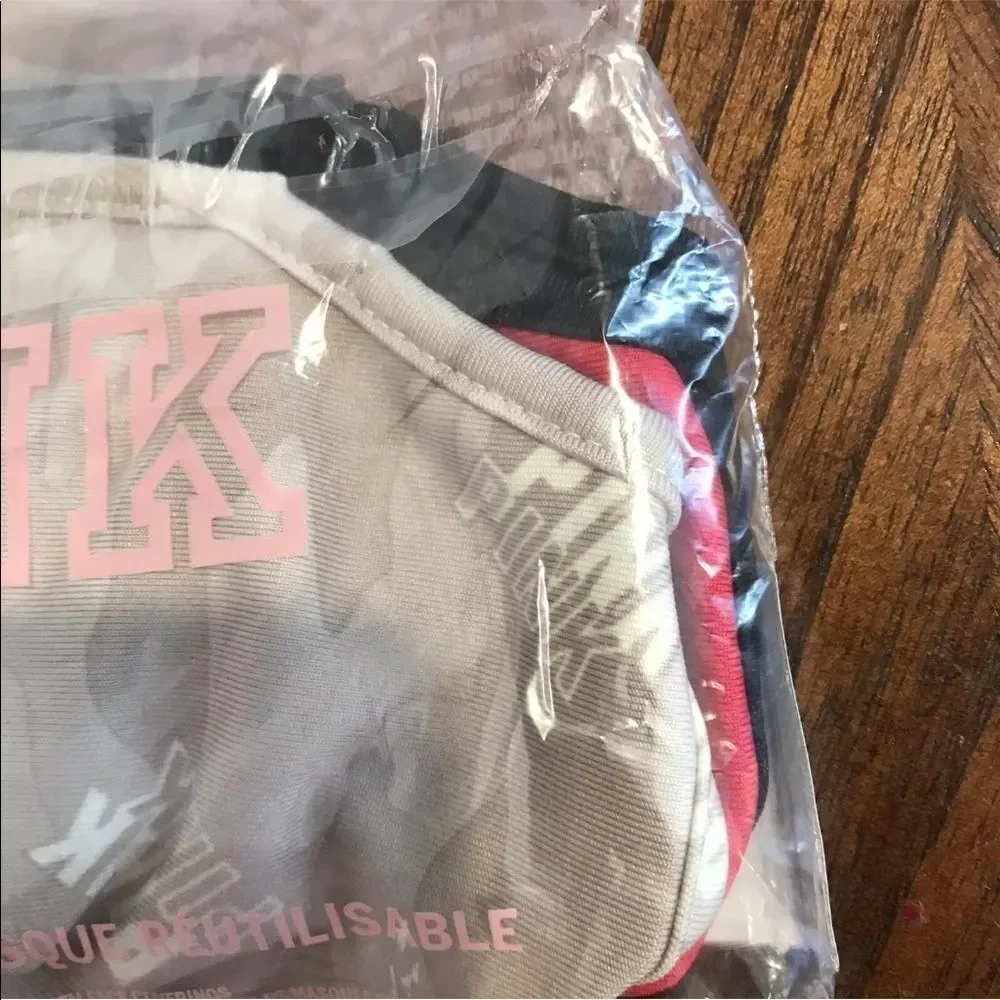VICTORIA’S Secret Vs Pink Reusable Cloth Face Mask New 3 Pack Red Ran Ca…